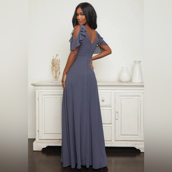 Lulus - Marvelous Memories Denim Blue Cold-Shoulder Maxi Dress - Size XS - Picture 2 of 14